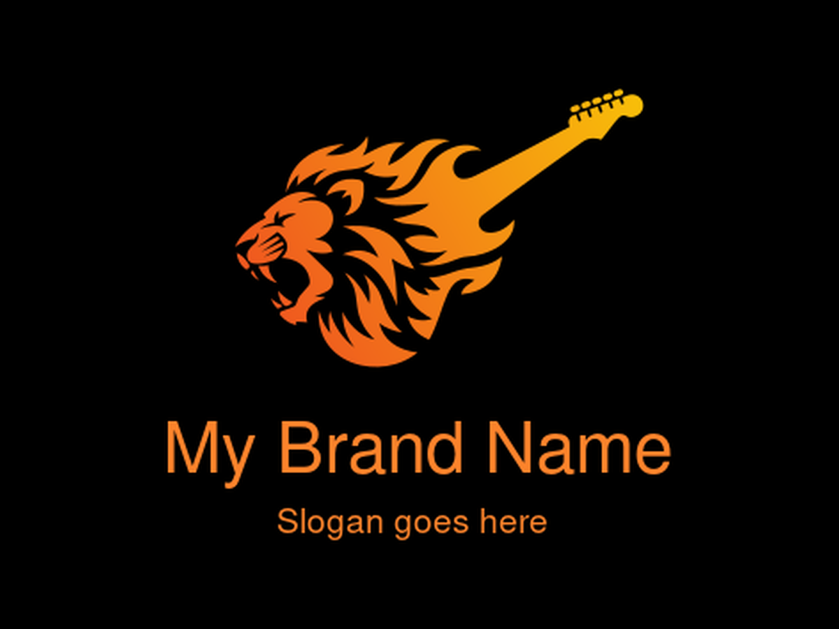 Orange Lion with Electric Guitar Logo Design for Bold Music and Rock Band Brands